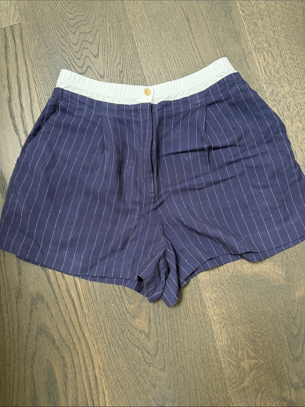 Sandro Navy Pinstripe Women's Shorts with White Waistband